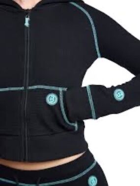 Body by Raven Tracy Waffle Knit Hoodie XL Black & Teal NWT